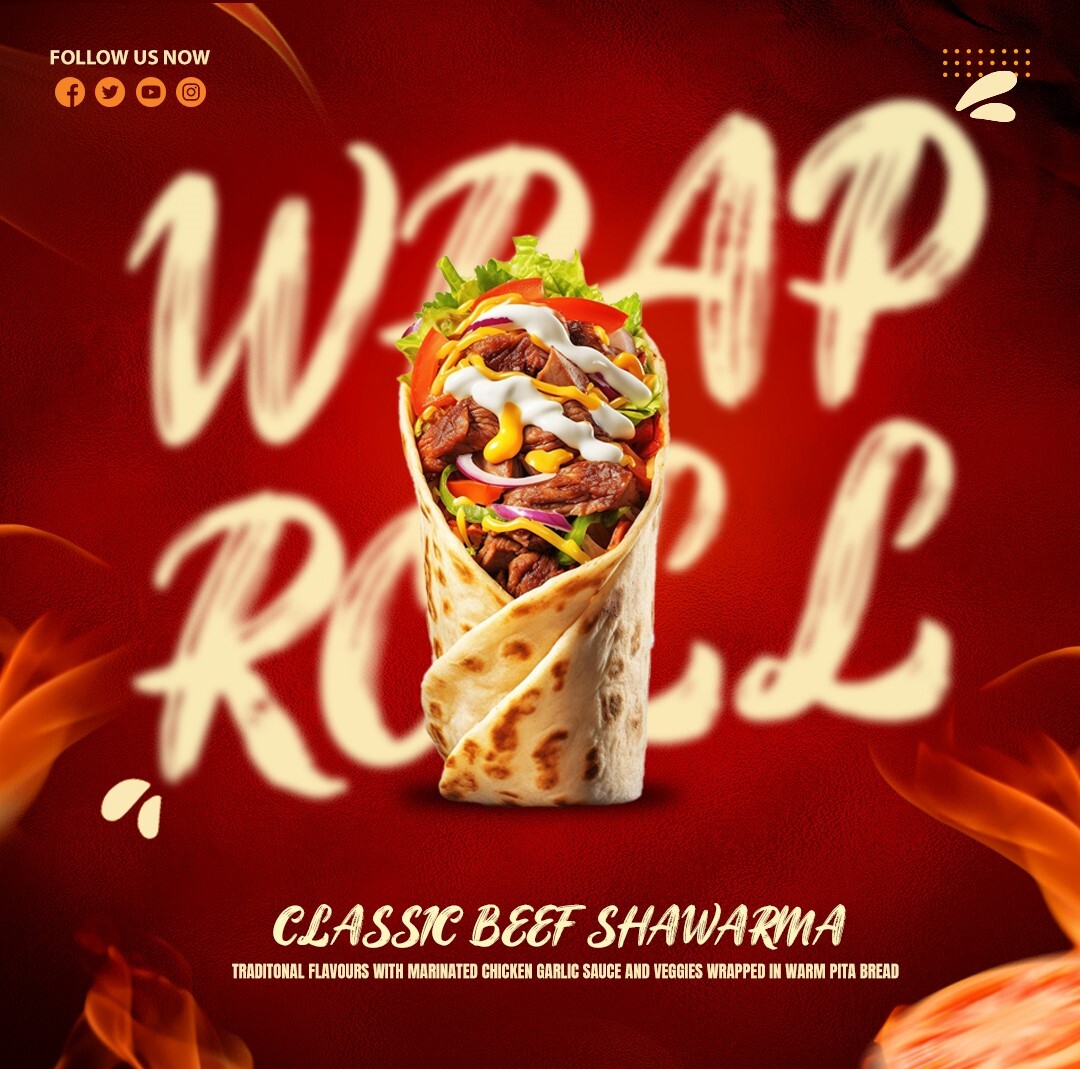 Wrap and roll food brand social media design — restaurant marketing graphics by Nexform Agency